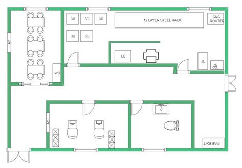 3D Printing Workshop Layout 3d Printing Workshop, Printing Workshop, Workshop Layout, Workshop Plans, Scale Drawing, Conceptual Architecture, Workshop Design, Steel Racks, Office Layout