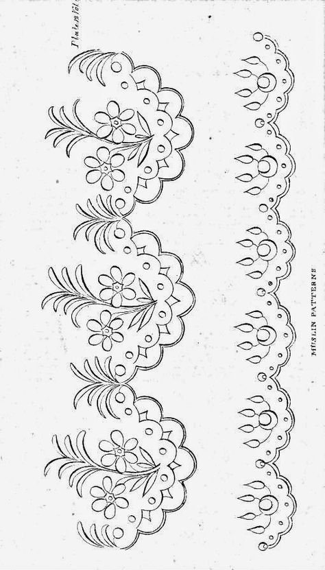 Scallop Design Embroidery, Embroidery Patterns For Beginners, Embroidered Wedding Dresses, Lace Embroidery Designs, White On White Embroidery, Embroidered Curtains, Kutch Work Designs, Scallop Design, Colorful Borders Design