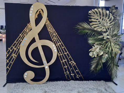 Microphone Centerpiece Ideas, Band Banquet Ideas, Recital Decorations, Concert Decorations, Christmas Stage Decorations, Balloon Birthday Themes, Geometric Wall Paint, Draping Ideas, Purple Wedding Decorations