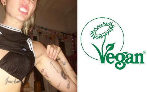 Cyrus published a photo revealing her tattoo of the Vegan Trademark – a sunflower growing out of the letter “V” – on her left underarm. She captured the picture with “Vegan for life! 💚” Sunflower Growing, Vegan Tattoos, Her Tattoo, Vegan Tattoo, New Tattoo, Letter V, Grow Out, Going Vegan, Miley Cyrus