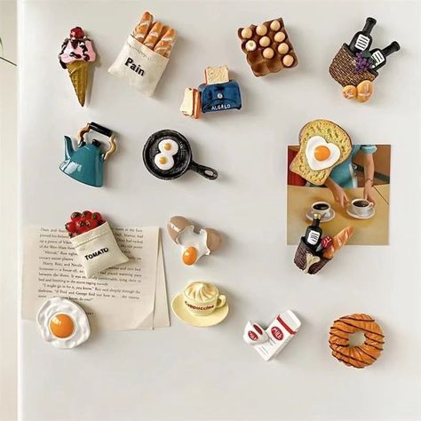 Air Dry Clay Magnets: Fun and Simple DIY Crafts for All Ages Crafts For House Decor Projects, Aesthetic Magnets Fridge, 3d Fridge Magnets, Fall Fridge Magnets, Funky Fridge Magnets, Cute Refrigerator Magnets, Miniature Fridge Magnets, Air Dry Clay Magnets Food, Magnets On Fridge