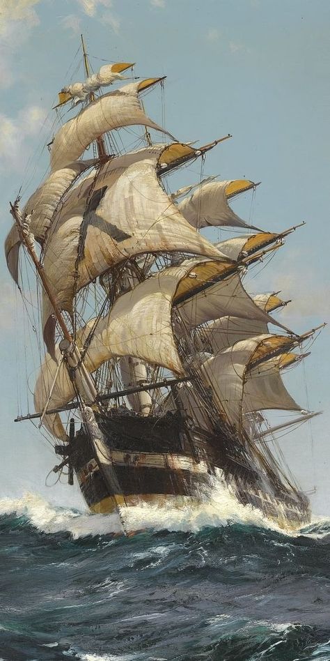 Wilhelm Gustloff on X: "The Crest of a Wave Montague Dawson 1895-1973 https://t.co/5JptiEeanm" / X Pirate Ship Wallpaper, Ship Wallpaper, Pirate Ship Art, Foto Bawah Air, Navi A Vela, Bateau Pirate, Sailing Art, Old Sailing Ships, Výtvarné Reference