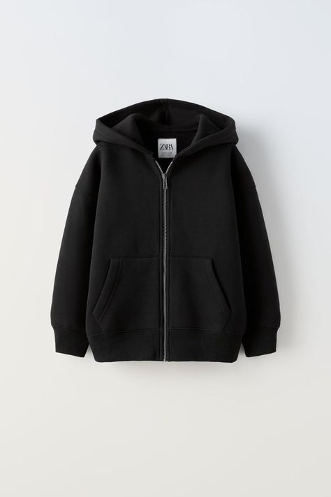 HOODIE - Black | ZARA United Kingdom Hoodie With Zip, Swimwear Accessories, Skirt Top, Linen Shirt, Black Hoodie, Blazer Suit, Jacket Dress, Bags Women, Blazer Jacket