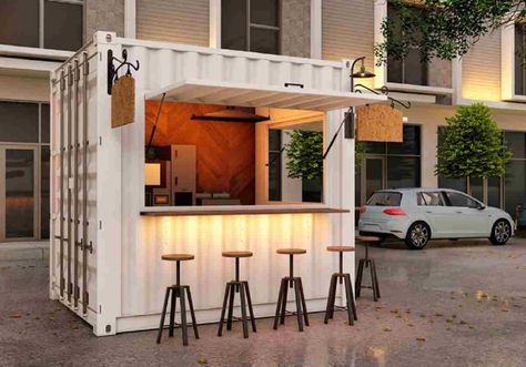 Container Kiosk, Mini Cafeteria, Container Coffee Shop, Food Stall Design, Bar Counter Design, Mini Cafe, Container Cafe, Outdoor Restaurant Design, Food Kiosk