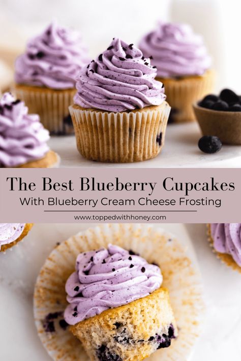 Cupcake Recipes Cream Cheese Frosting, Blueberry Cream Cheese Cupcakes, Blueberry Cupcakes Easy, Blueberry Pancake Cupcakes, Cupcake Recipes Summer, Cream Cheese Frosting Cupcakes, Blueberry Cupcake Recipes, Cupcake Frosting Ideas, Blueberry Cream Cheese Icing