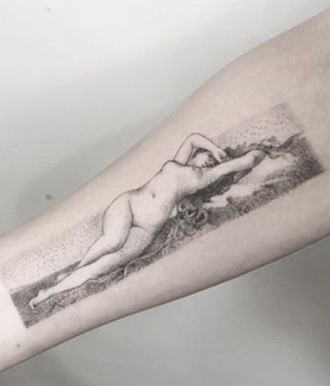 Birth Of Venus Tattoo, Myth Tattoo, Cottagecore Tattoo, Ballet Tattoos, Aphrodite Tattoo, Venus Tattoo, Art Inspired Tattoos, Medieval Tattoo, History Tattoos