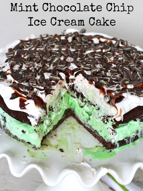 Chocolate Chip Ice Cream Cake, Mint Ice Cream Cake, Mint Chocolate Chip Ice Cream Cake, Mint Desserts, Mint Chocolate Ice Cream, Easy Ice Cream Cake, Homemade Ice Cream Cake, Chocolate Ice Cream Recipe, Mint Cake