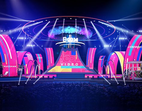 Stage Design on Behance Stage Ideas Concert, Stage Lighting Design, Design Stage, Arena Stage, Stage Ideas, Concert Stage Design, Olympic Theme, Stage Set Design, Event Stage