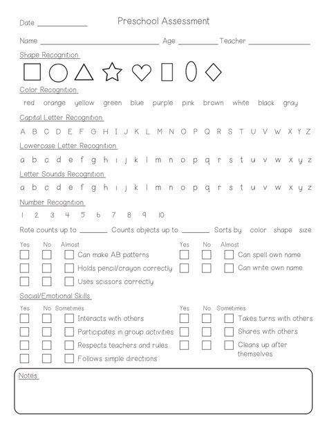 Pre K Evaluation, Pre K Evaluation Preschool Assessment, Preschool Math Assessment Free Printable, Pre K Assessment Checklist, Preschool Evaluation Forms Assessment, Test For Preschoolers, Preschool Knowledge Checklist, Free Kindergarten Assessment, Prek Assessment Checklist