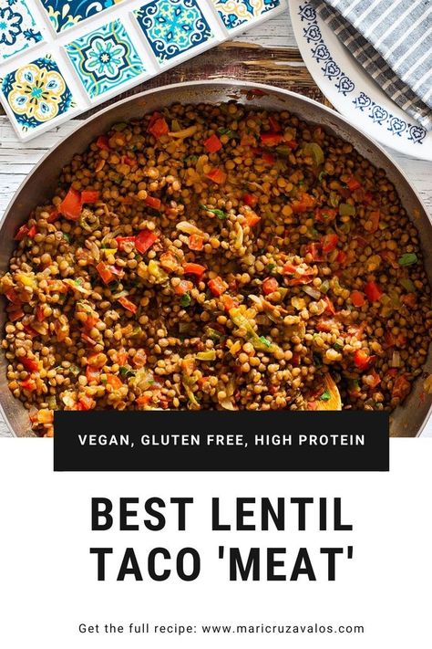 Vegan, naturally gluten-free and delicious. This lentil taco meat is all you need for your #tacotuesday Enjoy this easy vegan recipe and drizzle your lentil tacos with your favorite Mexican salsa. . . . #vegantacos #lentiltacos #easylentiltacomeat #besttacomeat Lentil Burrito Recipes, Meatless Taco Meat, Green Lentil Dinner Recipes, Lentil Meat Sauce, Vegetarian Lentils Recipe, Lentils Ground Beef, Vegan Lentil Tacos, Red Lentil Tacos, Vegan Lentil Recipes Healthy