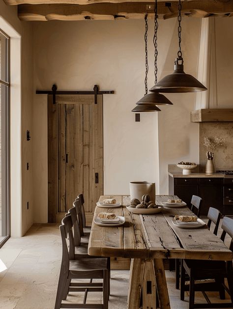 Rustic Dining Rooms: Reclaimed Wood Table Vintage Table With Modern Chairs, Wood Dinner Table Rustic, Mountain Cabin Dining Room, Vintage Farmhouse Dining Room, Grey And Pink Living Room Ideas, Rustic Dinner Table, Rustic Dining Rooms, Short Sofa, Grey And Pink Living Room