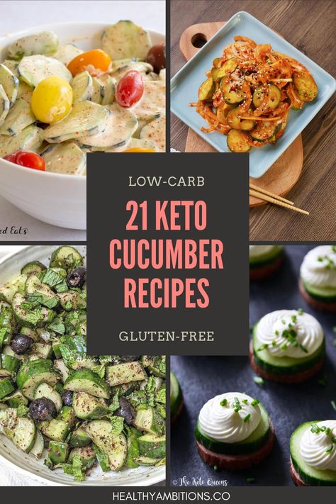 Low Carb Cucumber Recipes, Keto Cucumber Snacks, Keto Cucumber Recipes, Cucumber Recipes Easy, Keto Cucumber Salad, Keto Cucumber, Healthy Cucumber Salad, Cucumber Snacks, Tasty Salads