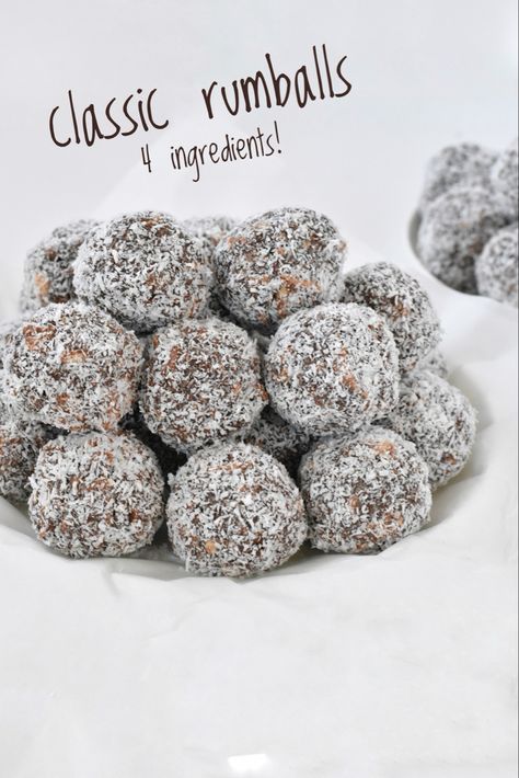 This easy and kid friendly rum ball recipe is a staple in our house! Too easy and so addictive. Easy Sweets For Party, Healthy Rum Balls, Easy Baked Gifts, Biscuit Balls Recipe, No Bake Rum Balls Recipe, Easy Rum Balls Recipe, Chocolate Rum Balls Recipes, Rum Ball Recipe, Rum Balls Recipe Easy