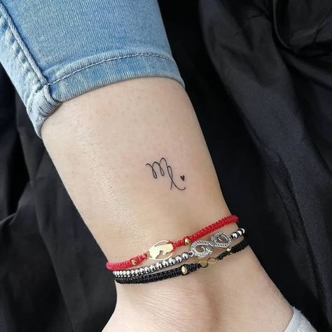 Name Initials Tattoo, Tiny Tattoos For Your Children, Cute Small Name Tattoos, Initial Tattoo On Wrist For Women, Simple Initial Tattoo, Cute Initial Tattoos, Small Initial Tattoo, Cute Wrist Tattoos, Small Name Tattoos