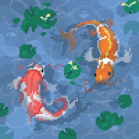 Anime Fish Aesthetic, Fish Widget Icon, Koi Fish Widget, Pixel Art Widget, Pretty Pixel Art, Koi Fish Cute, Fish Widget, Cool Widgets, Koi Fish Aesthetic