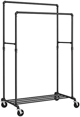 Greenstell Garment Rack with Shelves & Wheels, Adjustable Heavy Duty Double Rods Clothes Hanging Rail, Industrial Pipe Style Rolling Clothes Rack for Organizing Clothes and Shoes, Holds up to 400LBs : Amazon.ca: Home Pipe Clothes Rack, Hanging Scarves, Heavy Duty Clothes Rack, Garment Rack, Metal Clothing, Industrial Pipe, Hanging Clothes, Garment Racks, Clothes Rack