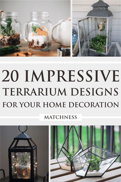 20 Impressive Terrarium Designs for Your Home Decoration ~ Matchness.com Terrarium Ideas Decor, Crystal Terrarium Diy, Hanging Lantern Decor, Lantern Terrarium, Garden Lighting Diy, Fairy Terrarium, Fairy Lights Garden, Greenery Plants, Miniature Decor