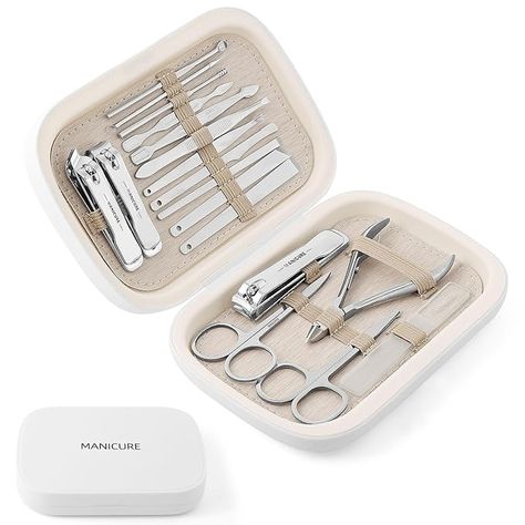 Amazon.com : HEMOUR Manicure Set Nail Clipper Set - 18 in 1 Stainless Steel Professional Grooming Manicure Kit, Grooming Tools for Men and Women with Luxury Travel Case(White) : Beauty & Personal Care Nail Art Tool Kit, Airplane Travel Essentials, Nail Clippers Set, Manicure Kit, Airplane Travel, Clean Nails, Grooming Tools, Manicure Set, Grooming Kit