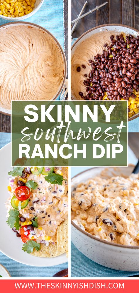 This Skinny Southwest Ranch Dip is a recipe you’ll want to have close at hand for your next gathering! An easy and tasty dip with a healthy spin and full of protein, this creamy dip is made up with greek yogurt and light cream cheese, and loaded with beans, corn, seasoning and more! Make extras, because this will go fast! #theskinnyishdish #skinny #southwestdip #weightwatchers #ww Healthy Cheese Dip, Healthy Chip Dip, Southwest Dip, Corn Seasoning, Southwest Ranch, Healthy Dip Recipes, Healthy Cheese, Healthy Chips, Party Dip