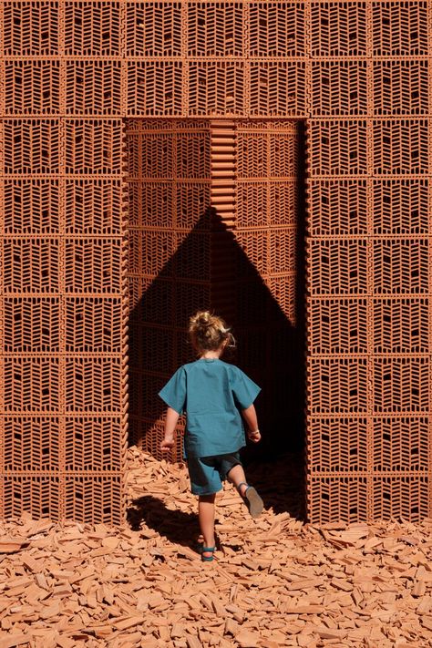 Geometric brick rooms installed in passageway in disused tobacco factory Brick Pavilion, Axonometric View, Brick Room, Brick Chimney, Brick Art, Space Pictures, Red Bricks, Brick House, Public Art