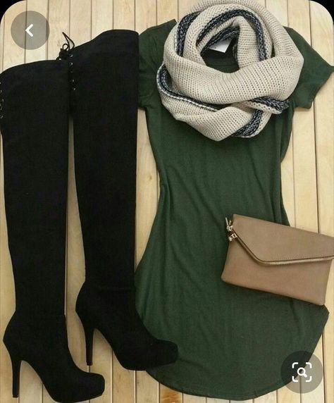 1c54985e4f95b7819ca0357c0cb9a09fdesc43692946ri Olive Dress, Cute Fall Outfits, Mode Inspiration, Fall Winter Outfits, Outfits Casuales, Cute Casual Outfits, Thigh Highs, Look Fashion, Autumn Winter Fashion