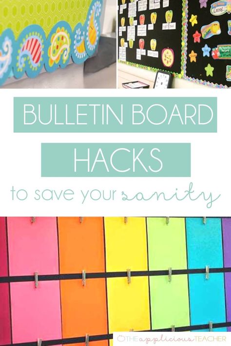 Some of the best hacks for bulletin boards in your classroom! Bulletin Board Ideas For All Year Round, Bulletin Board Ideas For Administrators, Group Bulletin Board Ideas, Announcement Bulletin Board Ideas, Occupational Therapy Bulletin Boards, 4th Grade Bulletin Boards, Classroom Banner Ideas, Bulletin Board Hacks, Student Work Bulletin Board