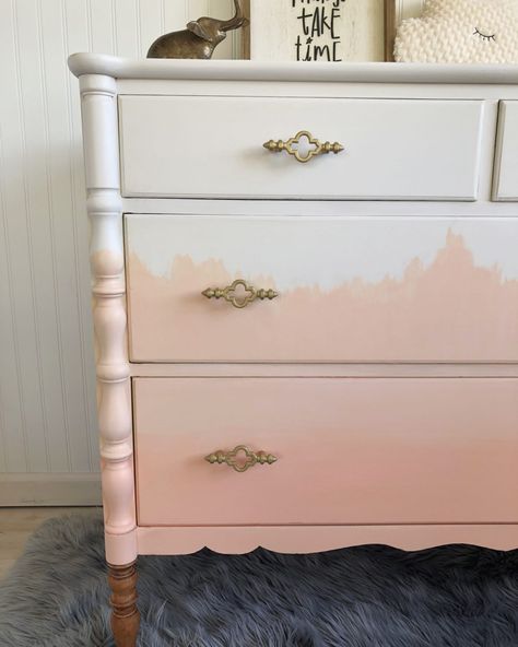 Ombre Dresser Drawers, Kids Dresser Ideas, Ombré Dresser, Paint A Dresser, Teen Dresser, Gold Crib, Quitting My Job, Chalk Paint Dresser, Boho Baby Nursery