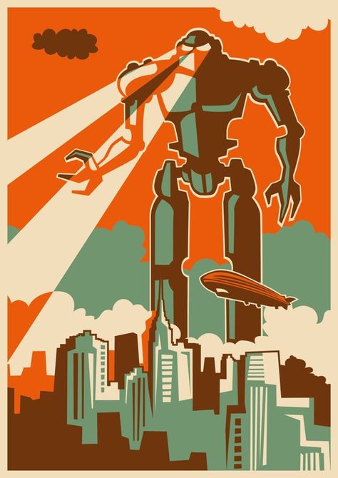 Evil Robot. by Radoman Durkovic, via Behance Broadway Posters, Robot Print, Giant Poster, Vintage Robots, Retro Robot, New York Poster, Alien Vs Predator, City Wall Art, Giant Robots