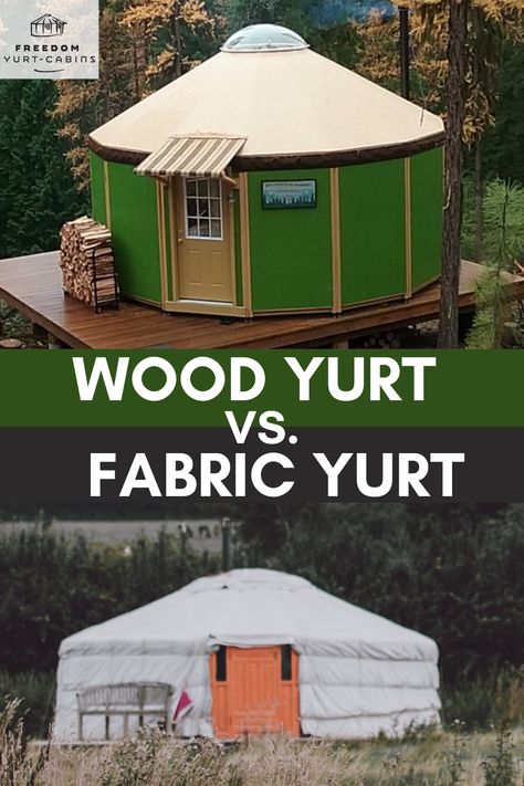 If you've ever wondered how a wood and fabric yurt compare, you'll be amazed. Yurt's have come a long way, and wooden yurts are affordable, all-weather, cabin-like structures that can be easily built and moved if needed. Find out why you need a wood yurt. #freedomyurtcabins #yurtlife #yurtliving #woodyurt #fabricyurt #tent #shelter #sheshed #emergencyshelter #yurthome #tinyliving #tinyhouse #yurtdesign #yurtinterior #design #offgrid #affordable #mordernyurt #glamping #cabins #DIY How To Build A Yurt, Diy Yurt How To Build, Yurts Floor Plans, Yurts Interior, Yurt Living Interior Design, Wood Yurt, Diy Yurt, Build A Yurt, Yurt Construction