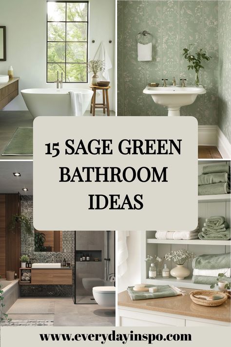 Tips and ideas to create a sage green bathroom. Pale Green And White Bathroom, Green Pastel Bathroom, Bathroom Colour Inspiration, Aloe Green Tile Bathroom, Sage And Neutral Bathroom, Green Spa Like Bathroom, Pale Green Powder Room, Green Bathroom Suite, Green And Cream Bathroom Ideas