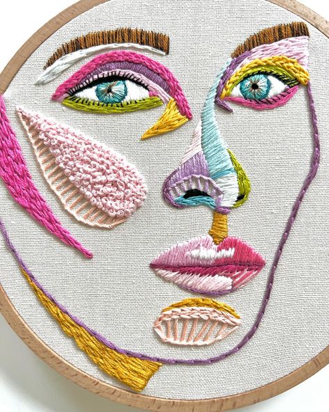 Still working on my portrait technique, but I like the way this turned out. #handembroidery #embroidery #embroideryart #abstractembroidery #modernembroidery #art #fiberart #damngoodstitch #dmcembroidery #dmcthreads Embroidery People, Punching Needle, Embroidery Eyes, Embroidered Faces, Embroidery Face, Face Embroidery, Portrait Embroidery, Abstract Embroidery, American School