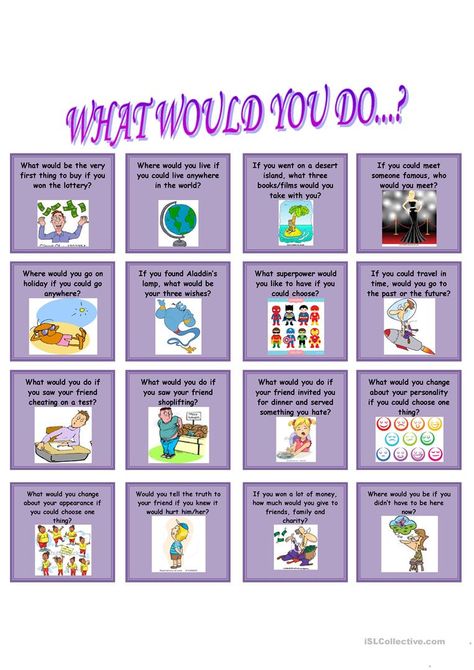 What would you do...? (Speaking cards) - English ESL Worksheets for distance learning and physical classrooms Second Conditional, Speaking Activities English, Speaking Cards, Esl Printables, English Teaching Materials, Speaking Practice, Teaching English Grammar, Values Education, Conversation Cards