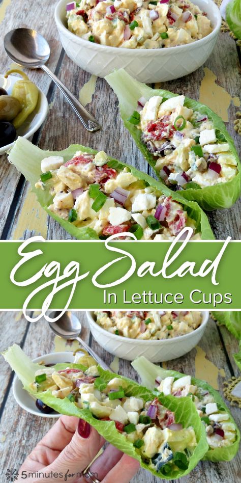 Egg Salad in Lettuce cups is a healthy and affordable meal that is ready in minutes. #eggsalad #healthyrecipes #easyrecipes #eggsaladrecipe #healthyfood Egg And Lettuce Salad, Mixed Green Salad Recipes, Salad Recipes Asian, Salad Lettuce, Lettuce Cups, Light Salad, Onion Relish, Egg Salad Recipe, Lettuce Salad