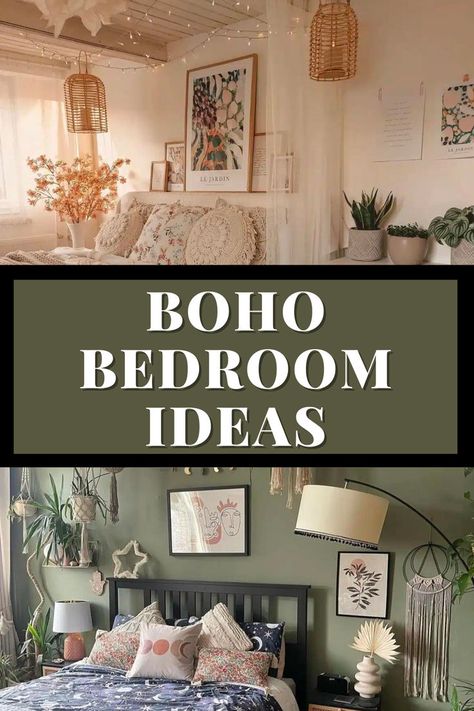 Transform your bedroom into a stylish escape with 17 boho-inspired ideas that embrace the essence of an ultra-relaxed space. Click now to unlock the secrets of bohemian chic and follow us for continuous inspiration to design a bedroom that reflects your free-spirited style. Boho Chic Bedroom Ideas Modern, Shabby Chic Boho Bedroom, Small Bedroom Design Ideas For Women, Boho Glam Style, Bohemian Daybed Room Ideas, Oasis Bedroom Ideas, Hobo Bedroom Ideas Bohemian, Boho Bedrooms For Adults, Boho Glam Bedroom Decor