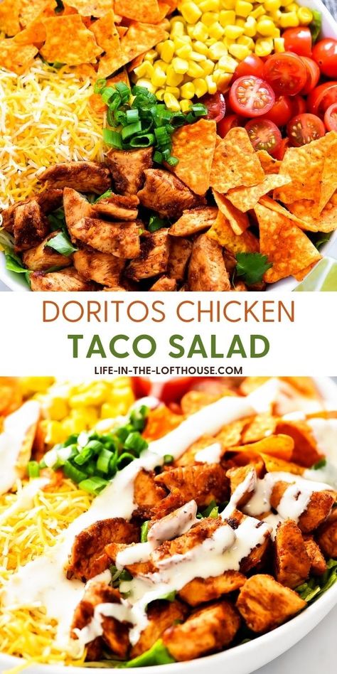 Seasoned Grilled Chicken, Nacho Cheese Doritos, Doritos Chicken, Life In The Lofthouse, Dorito Chicken, Chicken Taco Salad, Taco Salads, Chicken Corn, Taco Salad Recipes