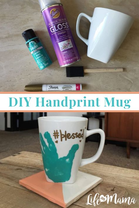 This adorable DIY Handprint Mug makes the perfect Father's Day gift for dear old dad! #LifeAsMama #DIYgifts #DIYhandprintmug #fathersday #giftsfordads #fathersdaygiftideas Father’s Day Diy Coffee Mug, Mug Fathers Day Gift, Father’s Day Mugs Diy, Painted Tumblers Diy, Fathers Day Mug Ideas, Handprint Mug, Hannah Mae, Diy Christmas Mugs, Mugs Diy