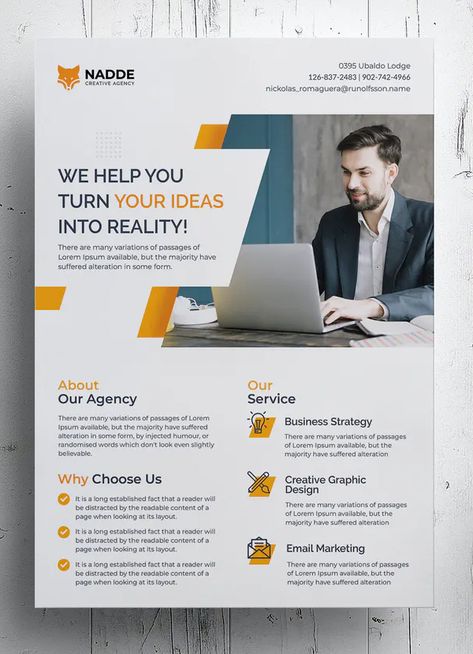 Corporate Flyer Template PSD One Pager Design, Email Flyer, Inmobiliaria Ideas, Business Brochure Design, Corporate Brochure Design, Flyer Design Layout, Graphic Design Brochure, Graphic Design Flyer, Flyer Design Inspiration