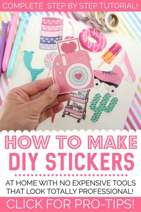 Check out our FREE easy DIY tutorial on how to make stickers at home with or without a Cricut.  We'll show you how to turn your home printer into a sticker making machine! From labels to planner stickers to waterproof hydroflask or iphone stickers- we show you how to make professional quality stickers that are actually homemade! #cricut #plannerstickers #stickers  #cricutdesignspace #tutorial #cricuttutorial #howtomakestickers #stickers #diy #cricutdesign #circutprojects #cricutideas Stickers At Home, Printable Vinyl Sticker Paper, Printable Sticker Paper, Sticker Making, Iphone Stickers, Make Stickers, Homemade Stickers, Projets Cricut, How To Make Stickers