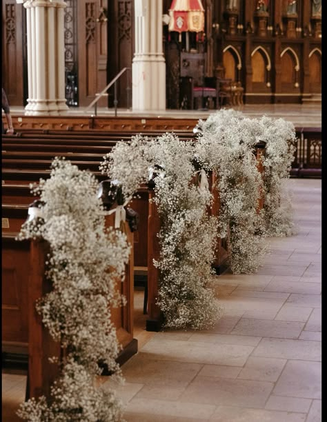 Catholic Church Wedding Flowers Altar, Chapel Wedding Florals, Cathedral Wedding Flowers, Church Isles Decoration, Wedding Ceremony Altar Decorations, Indoor Aisle Decorations Wedding, Cathedral Wedding Decorations, Wedding Isles Decoration Church Pews, Old Church Wedding Decorations