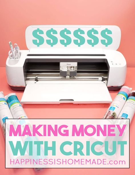 Wondering how you can make money with a Cricut machine? We'll show you how to make money with Cricut and answer all of your frequently asked questions! Cricut Online Business, What Can You Do With A Cricut Machine, Cricut For Business Marketing, Curcit Machine Ideas, What Can You Make With A Cricket Machine, Ways To Make Money With Cricut, Crafts To Make Money, Getting Started With Cricut, Make Money With Cricut