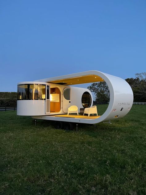 Romotow - The Ultimate Mobile Home Tiny Caravan, Trailer Decals, Indoor Outdoor Flow, Caravan Design, Mobile House, Escape Pod, Mobile Library, Prefab Cabins, Tree House Designs