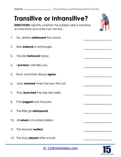 One Or The Other Worksheet - 15 Worksheets.com Transitive Verbs Worksheet, Transitive And Intransitive Worksheet, Transitive And Intransitive Verbs, Intransitive Verbs, Linking Verbs Worksheet, Direct Object, Types Of Verbs, Verbs Worksheet, Intransitive Verb