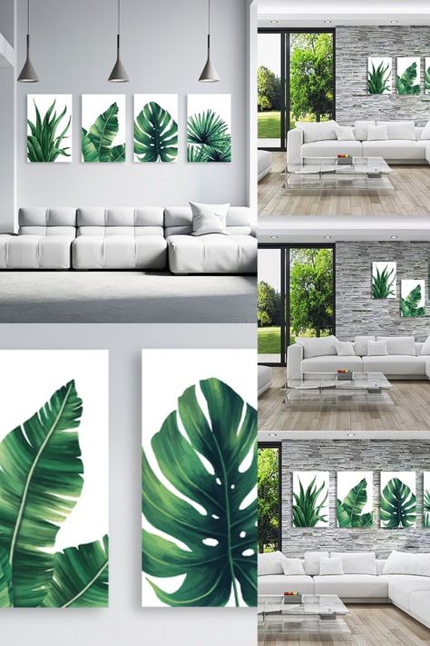 Botanical Prints Wall Art for Bathrooms, 4 Pieces Tropical Plants Pictures Minimalist Watercolor Painting, Palm Banana Monstera Green Leaf Wall Decor for Office Bedroom Living RoomHome Wall Art Décor Plants Posters Oil Paintings Posters Prints Watercolor Aesthetic Posters Digital Instant Download