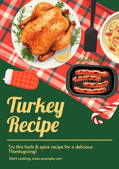 Turkey recipe poster template | premium image by rawpixel.com / Saveshitz Recipe Poster, Turkey Images, Apparel Mockup, Aesthetic Illustration, Illustration Template, Delicious Thanksgiving, Turkey Recipe, Turkey Dinner, Spice Recipes