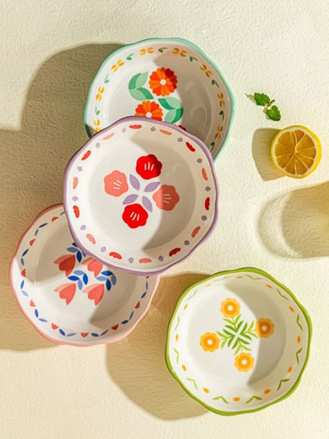 Summer Flower Pattern Vintage Style Cottage Ceramic Bowls From Terra Powders Home Goods