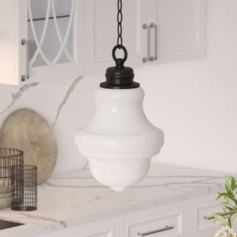 White Milk Glass Pendant Light, Over The Sink Pendant Light, Pendant Light Over Sink, Milk Glass Light Fixture, Light Over Sink, Boston Brownstone, Milk Glass Pendant, Milk Glass Pendant Light, School House Lighting