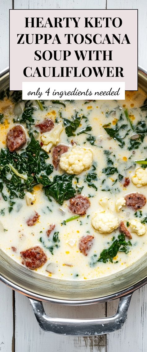 Image for Hearty Keto Zuppa Toscana Soup with Cauliflower Thm Zuppa Toscana Soup, Healthy Keto Soups, Sausage Keto Soup, Keto Soup For Colds, Keto Soups And Stews Recipes, Best Keto Soup Recipes, Healthy Soup Recipes Low Carb, Keto Cauliflower Soup Recipes, Keto Soups Crockpot