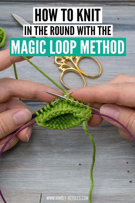 Knitting On Circular Needles Tutorials, Magic Circle Knitting, How To Magic Loop Knit, Beginner Circular Knitting Pattern, Easy Thing To Knit, How To Knit In The Round With Circular Needles, How To Knit Magic Loop, What Is Magic Loop Knitting, Knit Magic Loop