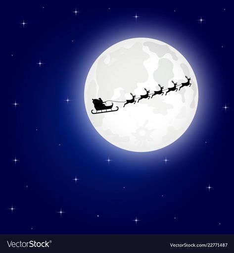 Santa’s Sleigh, Santa Flying Over The Moon, Christmas Rooms, Santa On His Sleigh, Santa Moon, Moon At Night, How To Draw Santa, Santa's Sleigh, Best Anime Drawings