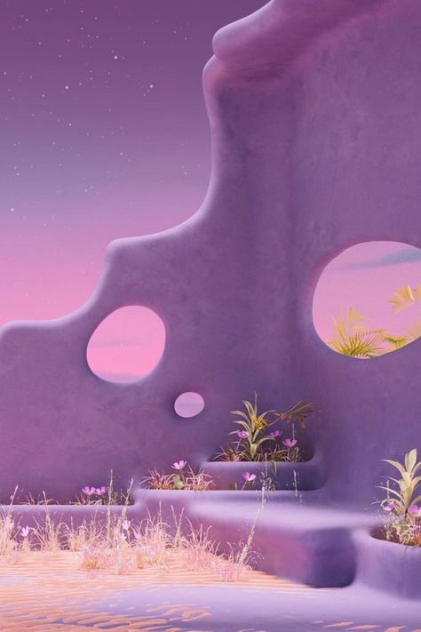 The Mind Room | 3D Digital Artwork | Danil Tabacari 3d Enviroments, Dreamscape Architecture, Shape Chart, Bunny Room, Pink Desert, Purple Home, Organic Architecture, Printed Backgrounds, Flower Center